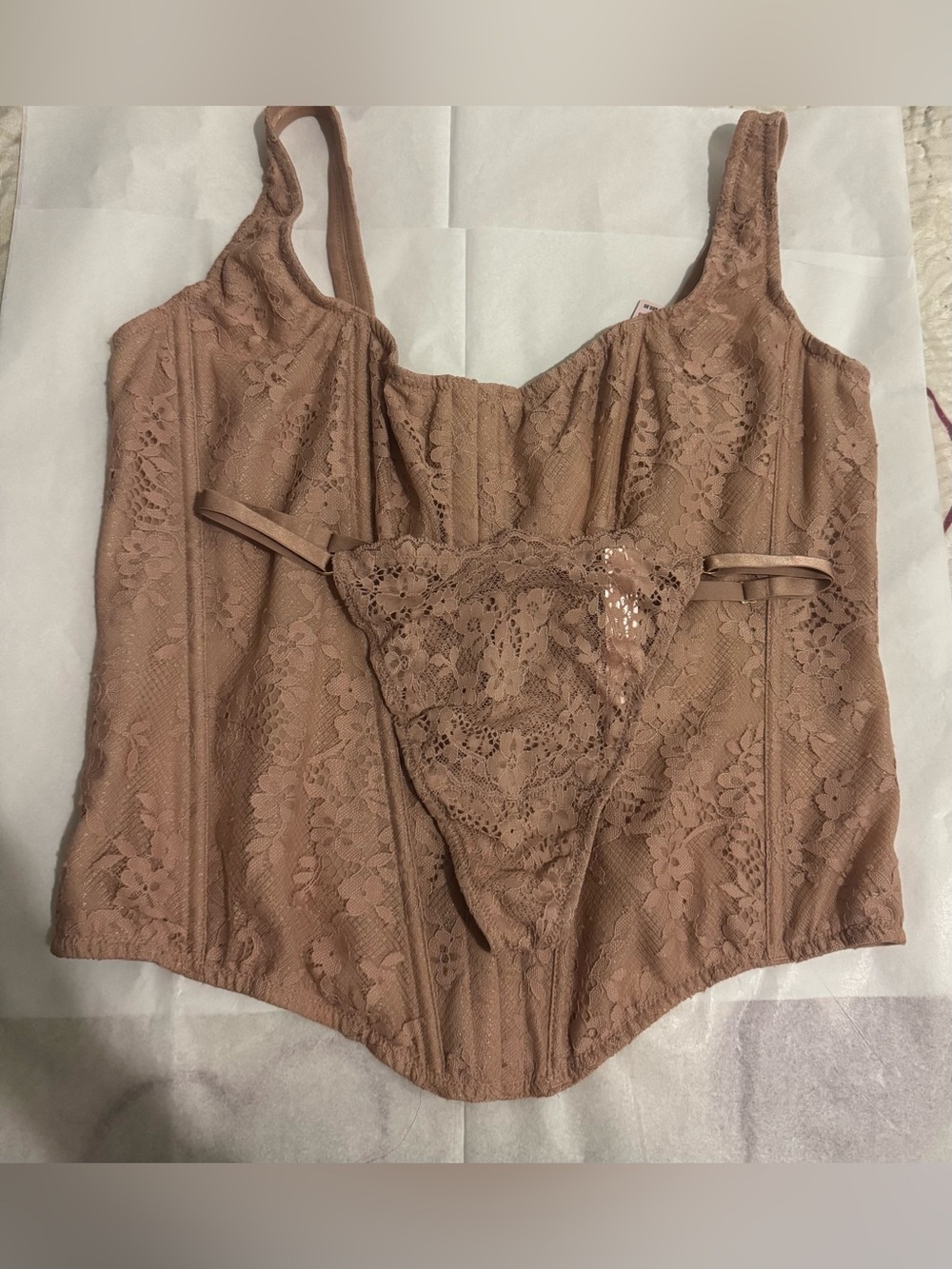 Victoria's Secret Lace Bustier and Matching Thong - Beige